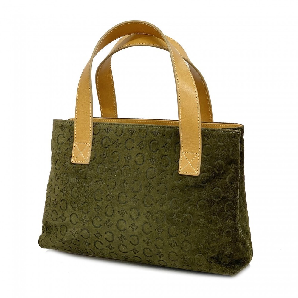 Celine C Macadam Suede Leather Handbag Moss Green Brown